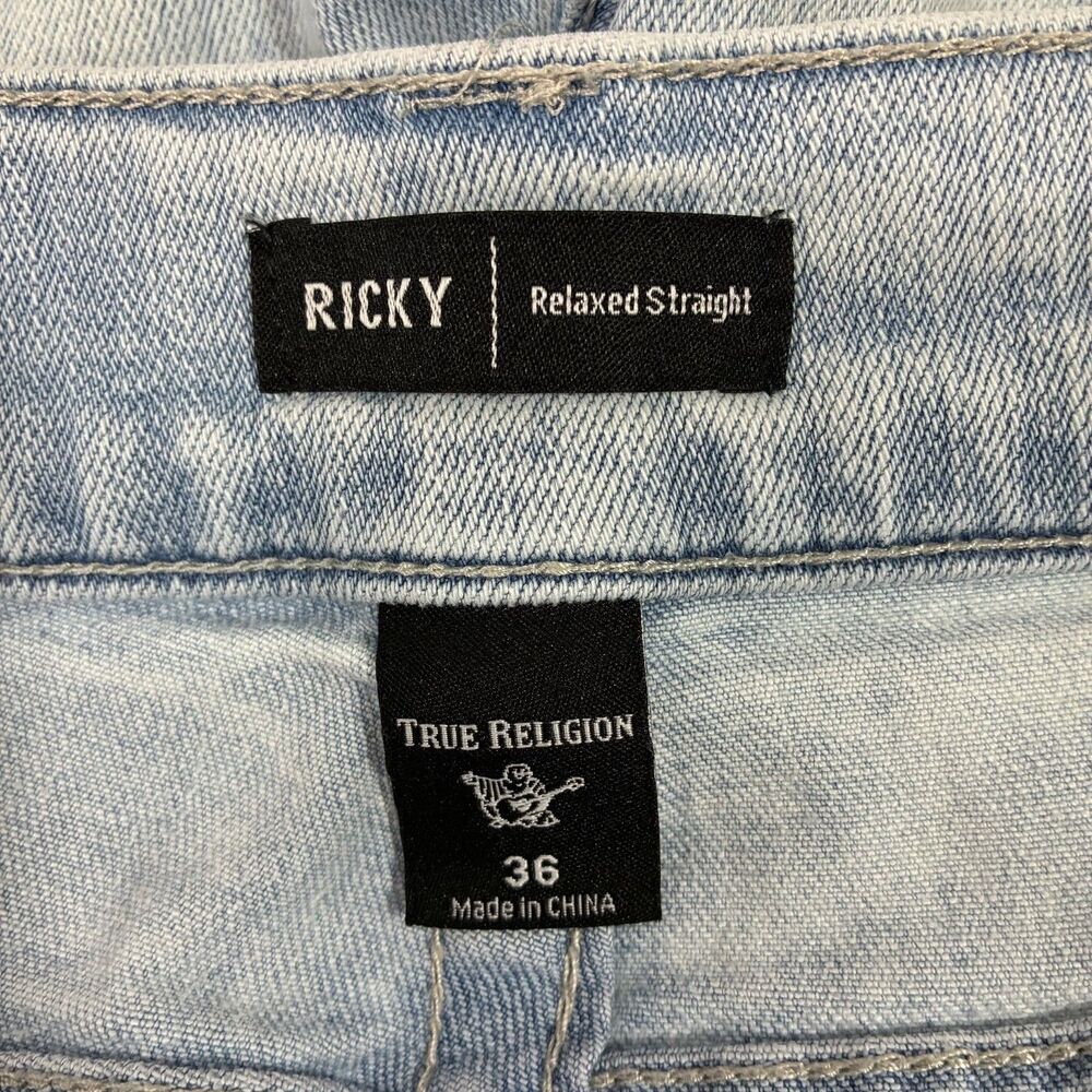 True Religion Ricky Men's W36 x L34 Blue Relaxed Straight Light Wash Denim Jeans - Picture 5 of 7